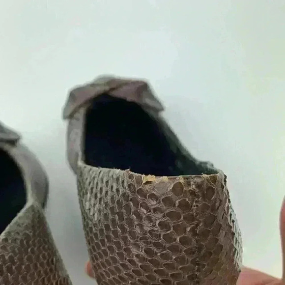 Canessa womens heels size 8 AA brown snakeskin bow vintage 80s - Picture 9 of 15